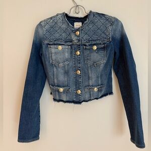 GUESS Cropped Denim Jacket Quilted Gold Buttons Size S